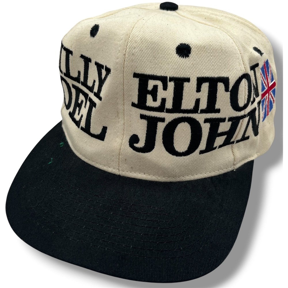 Vintage Billy Joel Elton John Face to Face Tour Snapback Hat KC Cream Black Cap